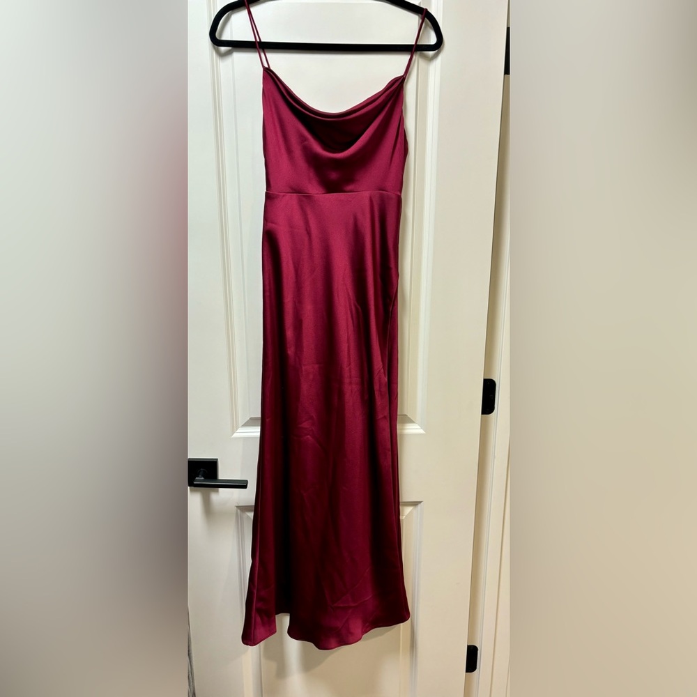 Fame and Partners Cowl Neck Gown, Size 0, Matte Satin Wine - Picture 3 of 4